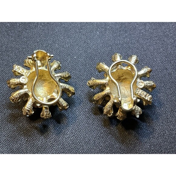 Vintage BSK Gold Tone Orange Bead A/B Crystal Clip On Earrings - Picture 4 of 5